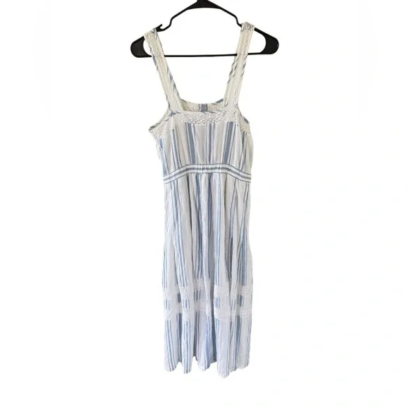 LoveShackFancy Blue & White Striped Lace-Trim Maxi Dress - Picture 3 of 8